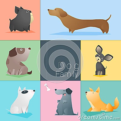 Set of dog family Vector Illustration