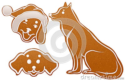 Set dog gingerbread cookie. Christmas ginger snap traditional dessert Vector Illustration