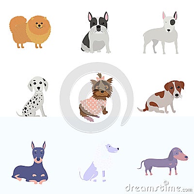 Set of dogs of different breeds Vector Illustration