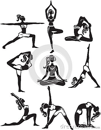 Set of doing yoga poses Vector Illustration