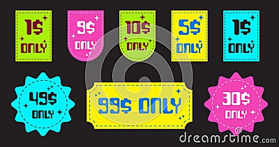Set of dollar only coupon sign, discount voucher money saving label Vector Illustration
