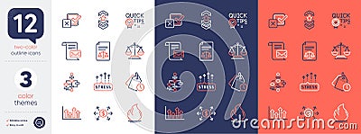 Set of Dollar exchange, Justice scales and Stress grows line icons. For design. Vector Stock Photo