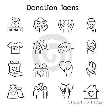 Set of Donation & charity line icons. Vector Illustration