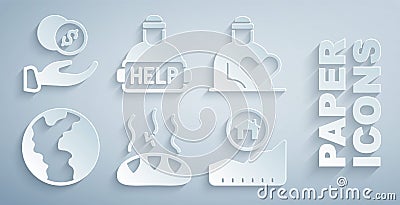 Set Donation food, Volunteer, Global economic crisis, Rising cost of housing, Help homeless and hand with money icon Vector Illustration