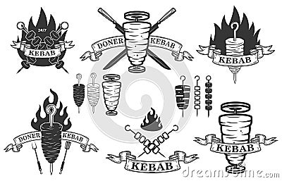 Set of doner kebab emblems.Design elements for logo, label, emblem, sign. Vector Illustration