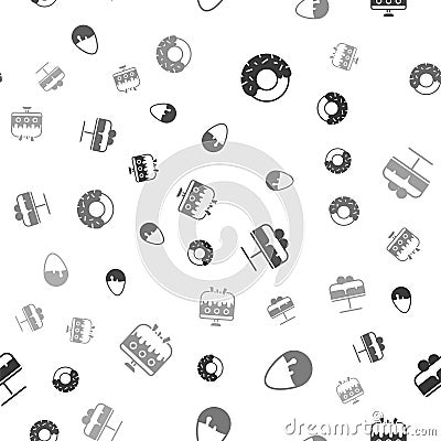 Set Donut, Chocolate egg, Cake plate and on seamless pattern. Vector Vector Illustration