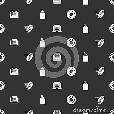 Set Donut, Online ordering hotdog, burger delivery and and on seamless pattern. Vector Vector Illustration