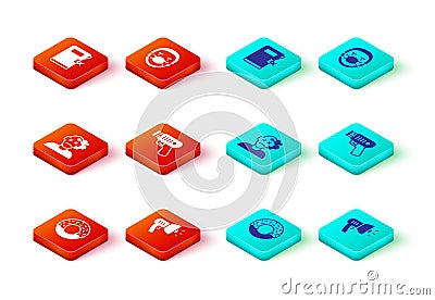 Set Donut, Police megaphone, Murder, electric shocker, Doctor pathologist and station folder icon. Vector Vector Illustration