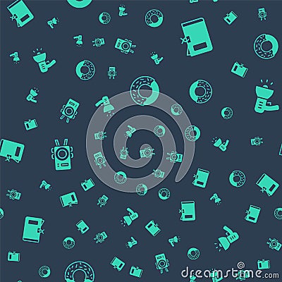 Set Donut, Police station folder, body camera and megaphone on seamless pattern. Vector Vector Illustration