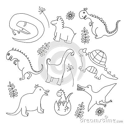 Set of doodle dinosaur Vector Illustration