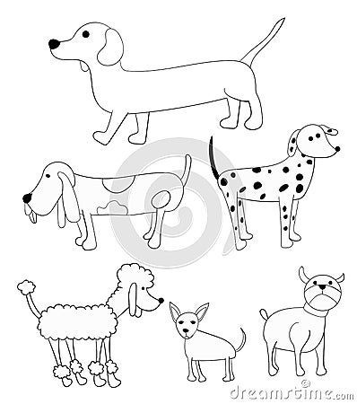 Set of Doodle Dogs Cartoons Illustrations Poodle Bulldog Vector Illustration