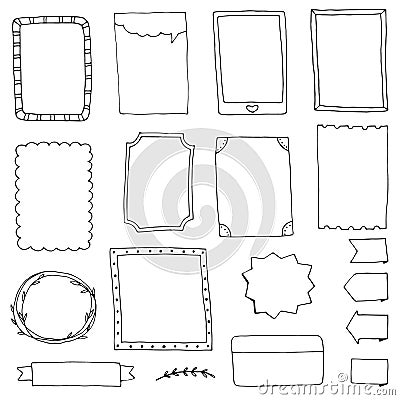 set of doodle frames for diary Set of hand-drawn frames Vector Illustration