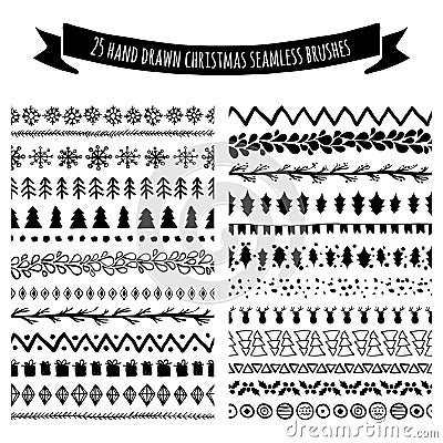 Set of doodle hand drawn seamless brushes, borders, dividers iso Vector Illustration