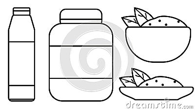 set of doodle icons jars, bottles, spices, linear icons Vector Illustration