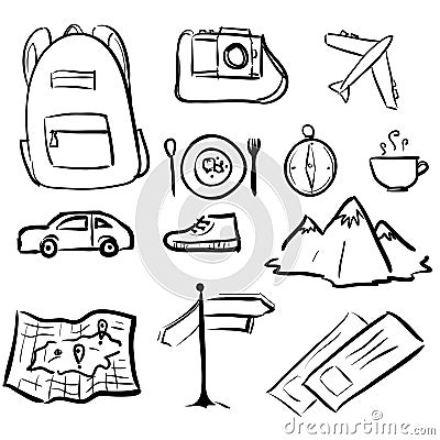 Set doodle icons of travel Vector Illustration