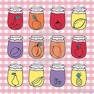 Set of doodle jars with jam. Hand-drawn vector Vector Illustration