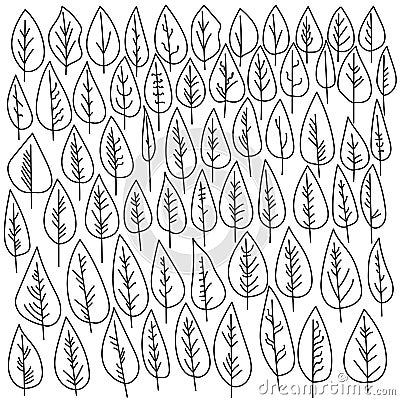A set of doodle leaves with a wide leaf blade and various venation options, fantasy leaves, parts of a plant in the form of Vector Illustration