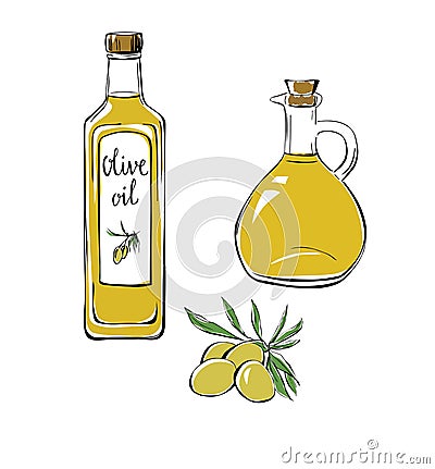 Set of doodle objects Olive oil Vector Illustration