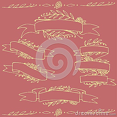 Set of doodle ornate floral ribbons Stock Photo