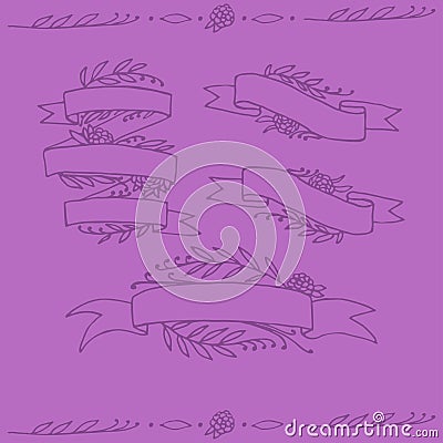 Set of doodle ornate floral ribbons Stock Photo