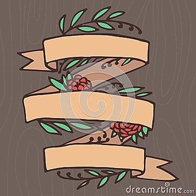 Set of doodle ornate floral ribbons Stock Photo