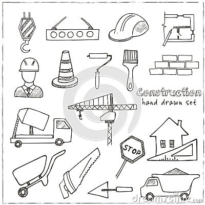 Set of doodle sketch Architecture Construction Building icons Vector Illustration