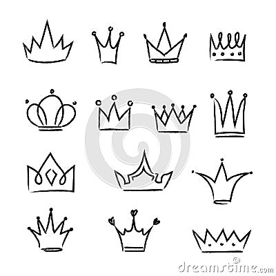 Set of doodle sketch crowns. Vector Illustration