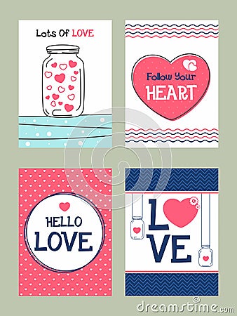 Set of doodle style Love Cards with hearts. Stock Photo
