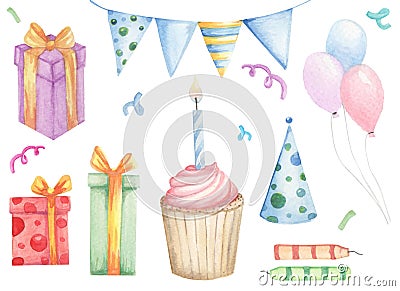 Set of doodles birthday design elements Stock Photo