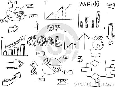 Set of Doodles Graphic and Finance Diagram Vector Sketched Vector Illustration