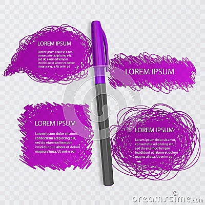 Set of Doodles. Scribble collection. Ink sketches of purple color on transparent background with realistic pen. Vector eps 10 Vector Illustration