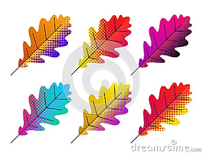 Set of dotted multicolored oak leaves Vector Illustration