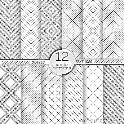 Set of dotted seamless patterns. Abstract lace background. Modern small dotted texture with regularly repeating geometrical shapes Vector Illustration