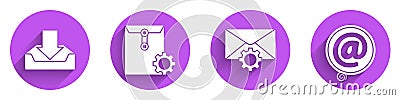 Set Download inbox, Envelope setting, Envelope setting and Mail and e-mail icon with long shadow. Vector Vector Illustration