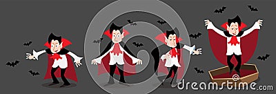 Set of Dracula vampire . Halloween cartoon characters . Gray isolate background . Vector Vector Illustration