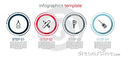 Set Drawing compass, Crossed ruler and pencil, Calliper or caliper scale and Laser distance measurer. Business Vector Illustration