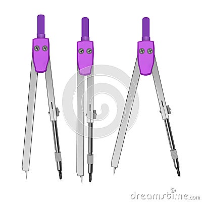 Set of Drawing compasses for draftsmanship, Geometric measuring tool, for teaching descriptive geometry and drawing of circles and Vector Illustration