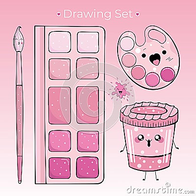 Set for drawing of four objects in the style of Kawai Stock Photo