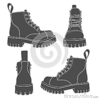 Set of drawings with boots. Isolated objects. EPS10 Vector Illustration