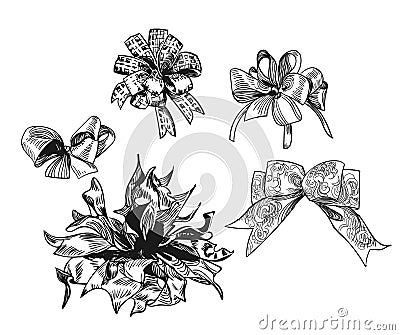 Set of drawn bows for presents sketch vector christmas design elements Stock Photo