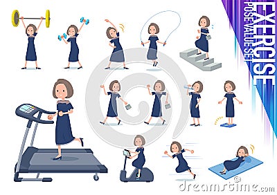 Flat type Navy blue dress women_exercise Vector Illustration