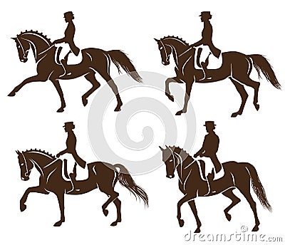 Set of dressage horses with rider Vector Illustration