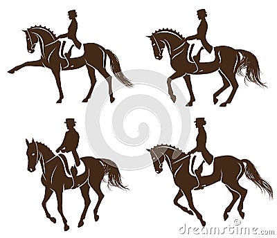 Set of dressage horses with rider Vector Illustration