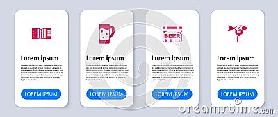 Set Dried fish, Street signboard with Beer, Glass of beer and Accordion. Business infographic template. Vector Vector Illustration