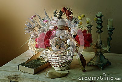 Set of dried flowers in a bouque Stock Photo