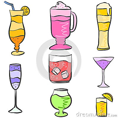 Set drink various hand draw Vector Illustration