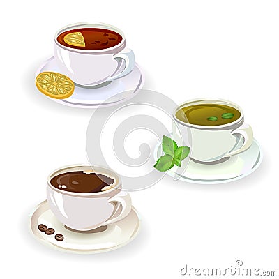 Set of drinks in cups Vector Illustration