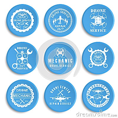 Set of drone logos, badges, emblems and design elements. Vector Illustration