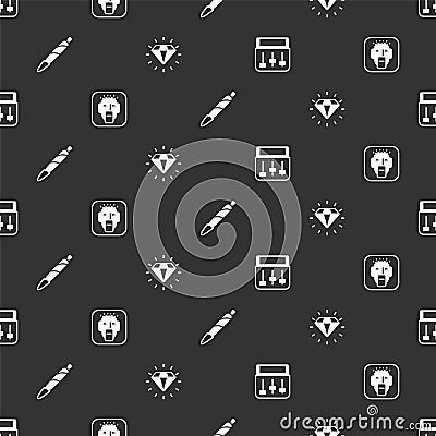 Set Drum machine music, Rapper, Marijuana joint, spliff and Diamond on seamless pattern. Vector Stock Photo