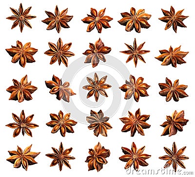 Set with dry anise anise stars on white background Stock Photo